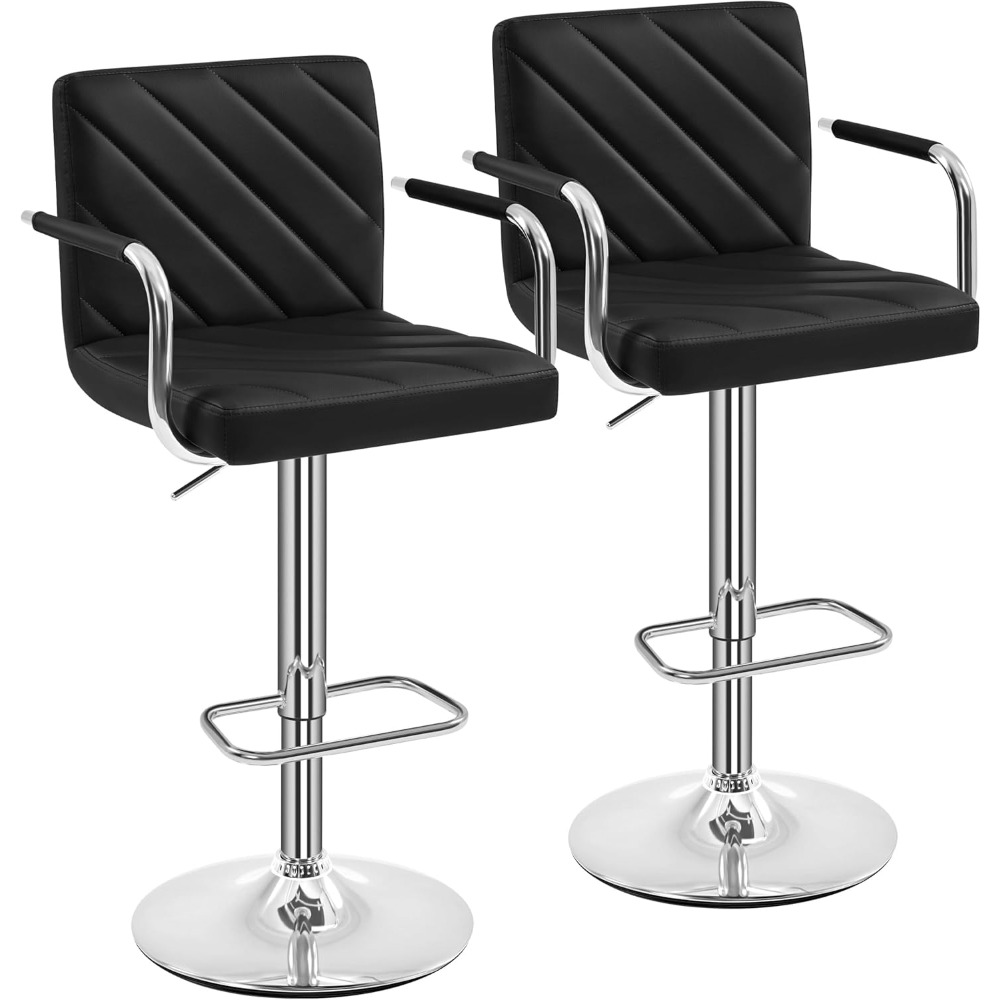 2 taburetes de Bar sillas de Bar giratorias de polipiel altura ajustable con respaldo reposapiés reposabrazos para Bar cocina Hom