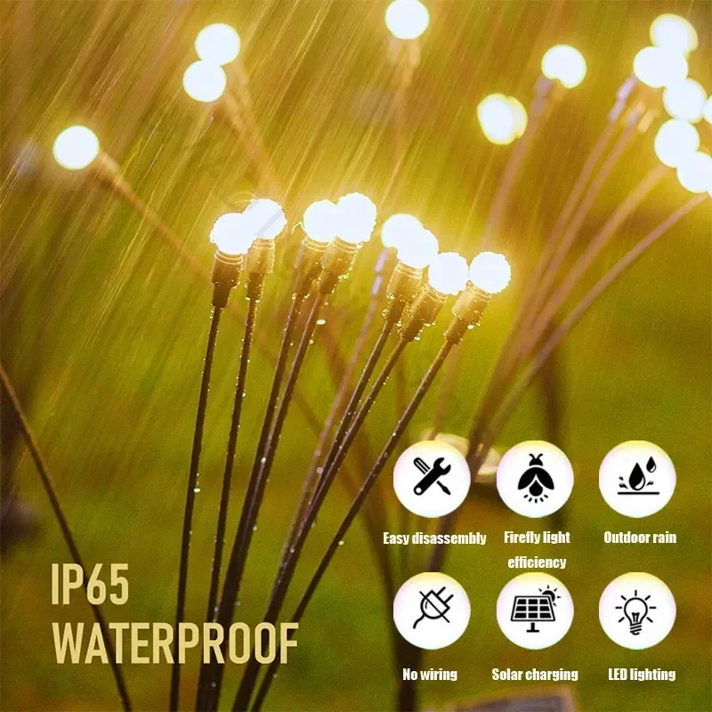 Solar LED Lights Garden Firework Warm Lights Outdoor 6/8 LEDs Waterproof Firefly Lawn Lamps Patio Pathway Decoration