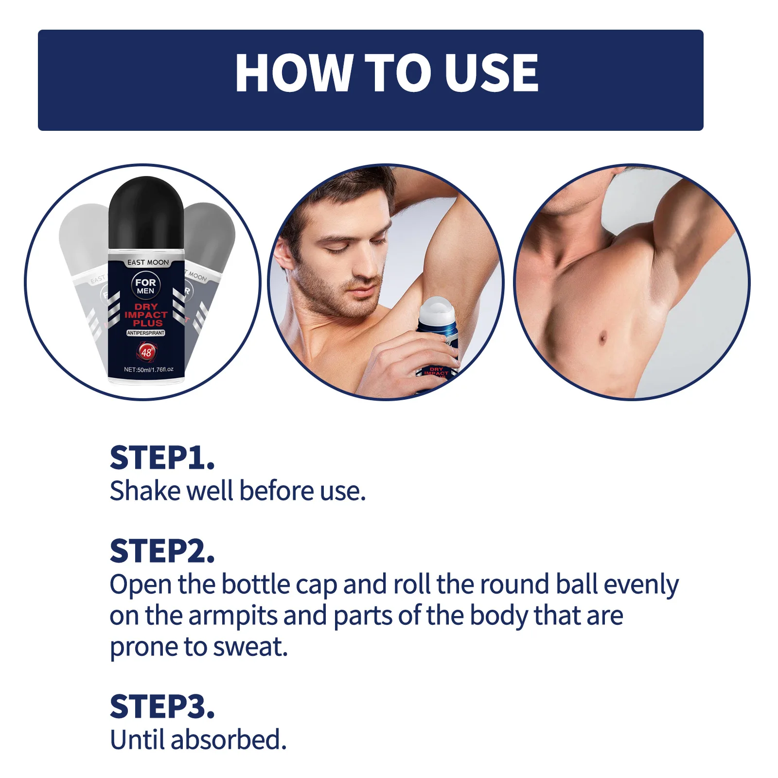 Botella Roll-on antitranspirante para hombres, eliminador de olores y sudoración, palo desodorante corporal para axilas, secado rápido, duradero, portátil, 50ml