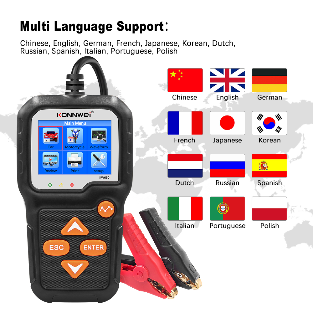 KONNWEI KW650 車オートバイバッテリーテスター 6V 12V 自動バッテリーアナライザー 100 に 2000 CCA 車モトクランキング充電テストツール