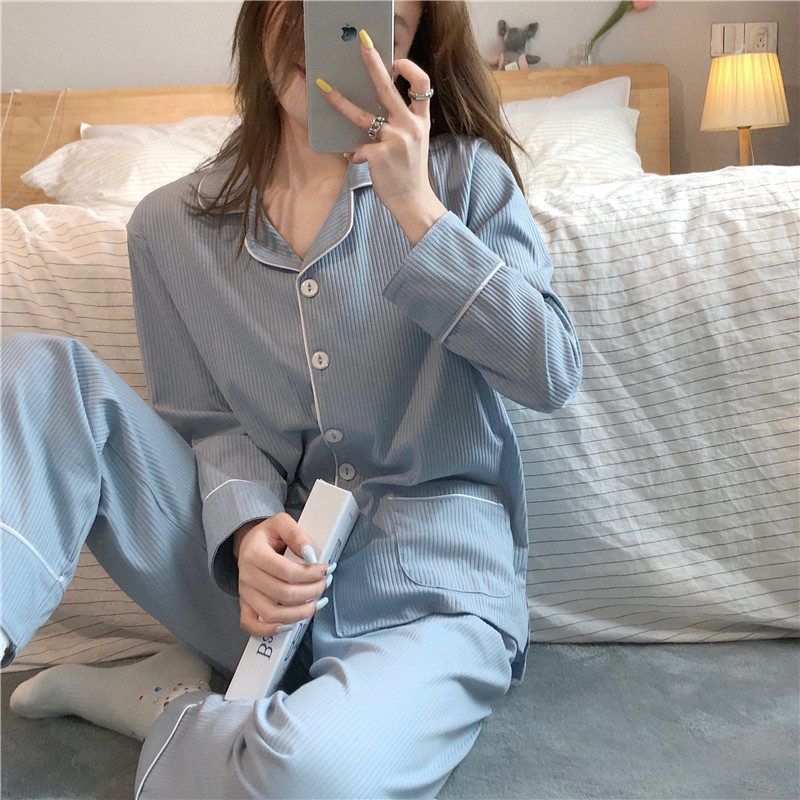 Conjunto de pijamas femininos casuais primavera e outono novo 2024 algodão puro mangas compridas calças compridas doce estilo escolar conjunto homewear