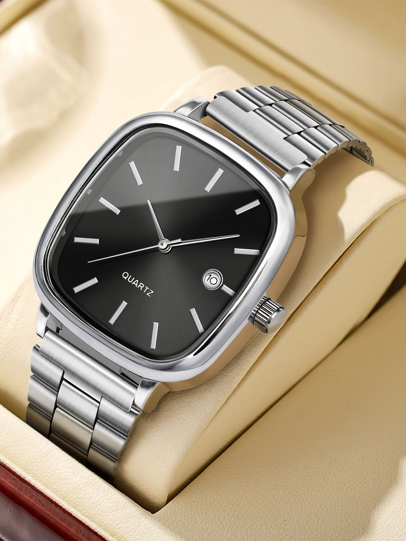 Casal de relógios para homens e mulheres; relógios de quartzo com pulseiras e calendário de aço inoxidável; Presente de Natal.