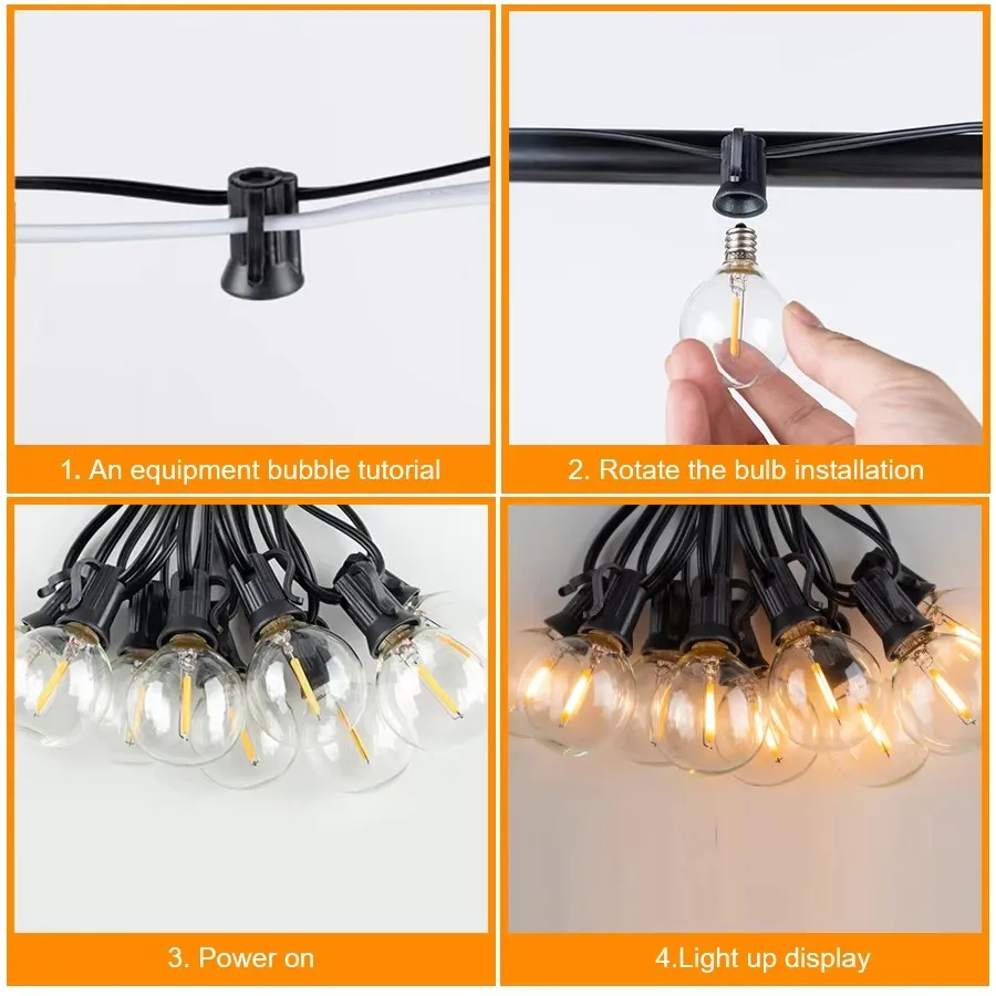 LED 7.6-20M G40 Ball String Lights Dimmable Waterproof Patio Light Warm White Clear Bulb EU US Plug for Outdoor Camp Party Decor