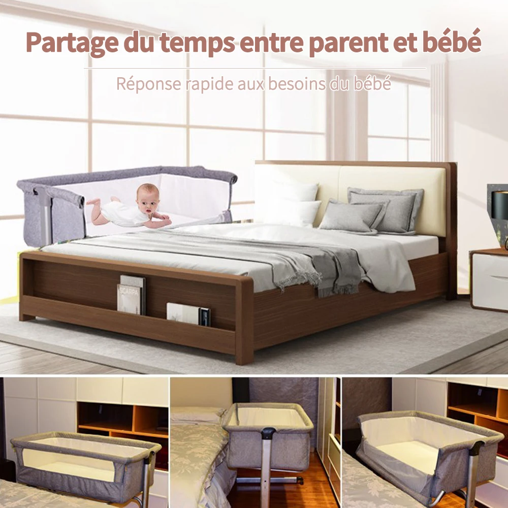 Cama de bebê 3 em 1, berço com mosquiteiro, cama de viagem com colchão, ajustável, com cesta de armazenamento, ninho móvel para bebê