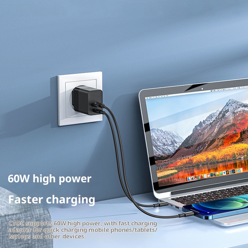 60W Multi 4-in-1 Fast Charging Data Cable Type-C USB-C Micro USB Lightning Charger Cord with Storage Box and Phone Holder