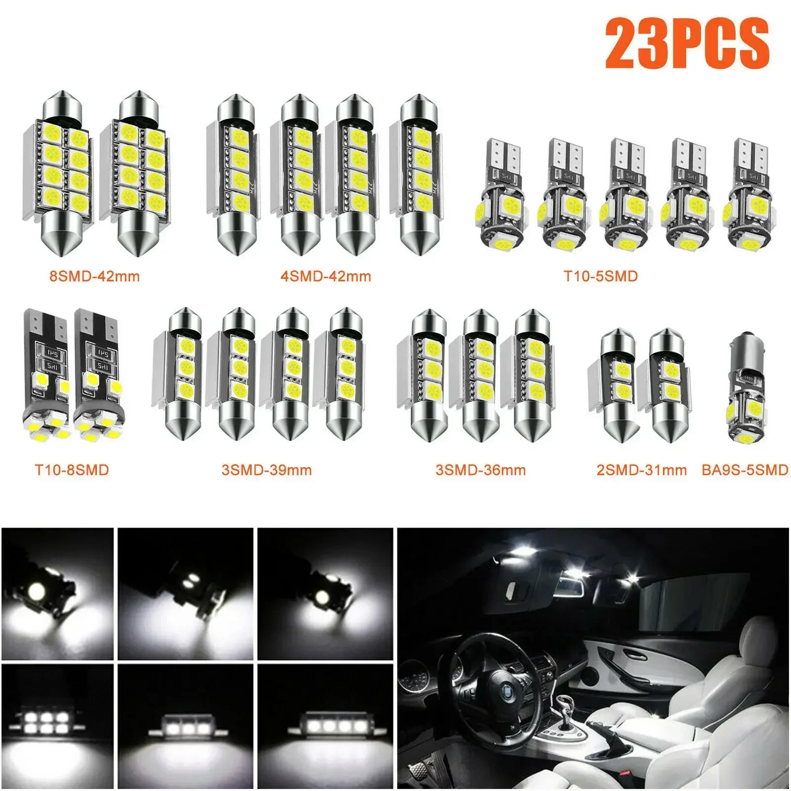 23 Uds T10 5050 bombilla LED para coche Interior cúpula maletero matrícula Kit de lámparas blanco para Bmw E53 E60 E90 lámpara LED