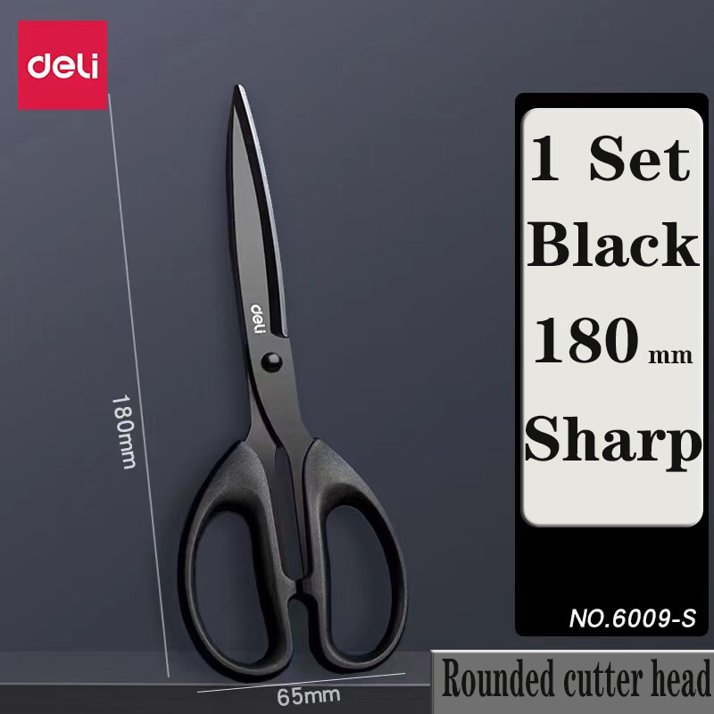 デリ 6009S 黒刃ステンレス鋼はさみ家庭用粘着防止はさみキッチンオフィス紙切断防止