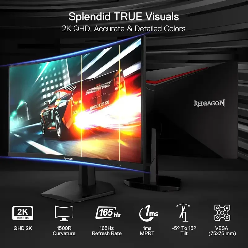 Redragon 27" 144hz/165HZ Curve Gaming Monitor, QHD 2K (2560X1440) IPS Frameless Computer Monitor