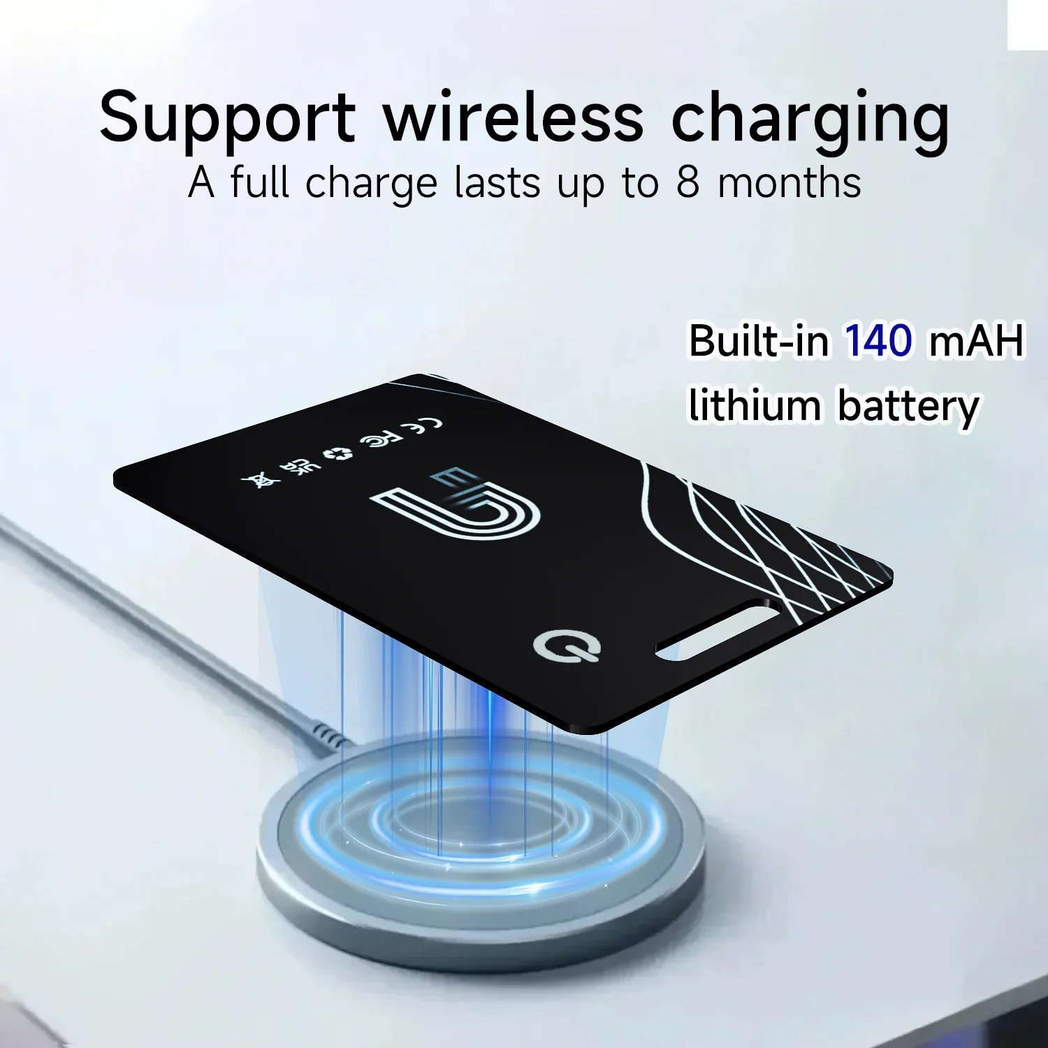 Novo cartão rastreador de carteira Bluetooth ultrafino carregamento sem fio funciona com Apple Find My (iOS apenas) rastreador de itens à prova d'água IP68