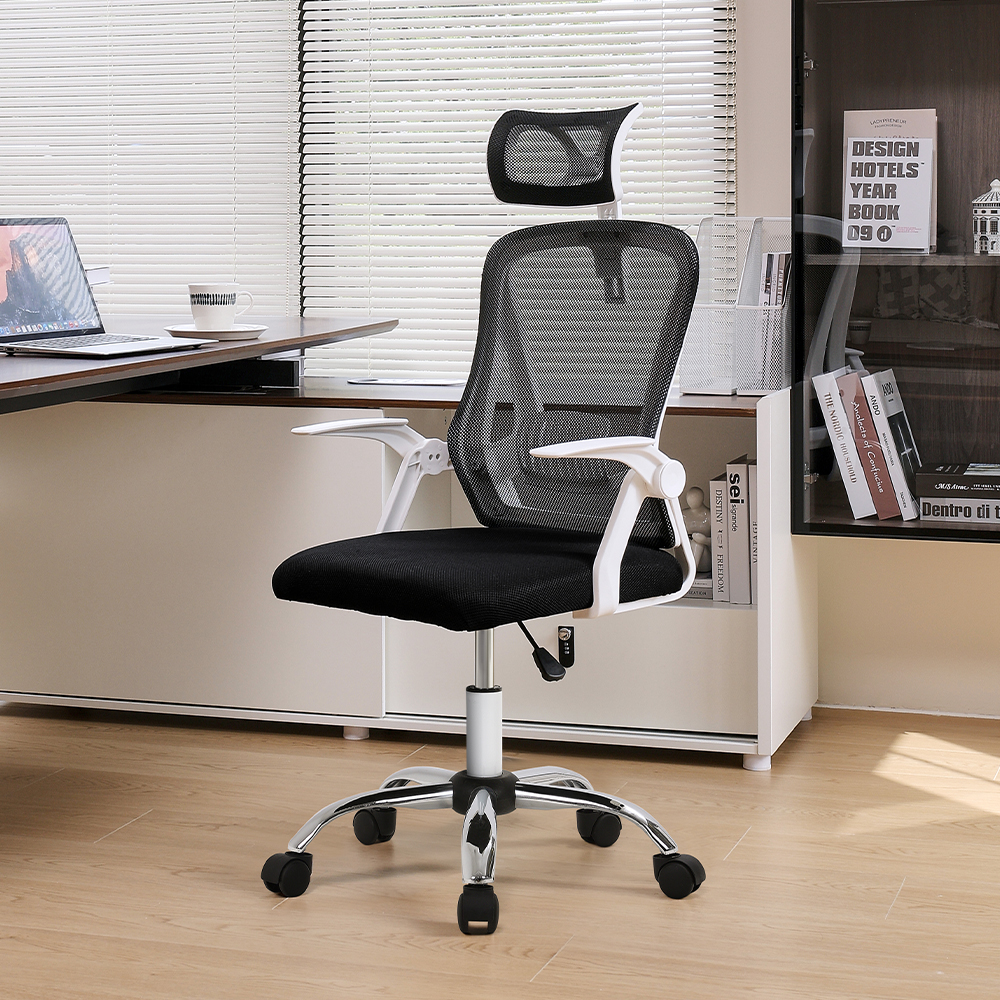 Voltsify Ergonomically designed Swivel Office Chair with Headrest-White/Black,59cm W x 60cm D x 95cm H