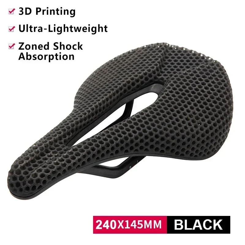 Sillín de bicicleta con estampado 3D, asiento ultraligero de fibra de carbono para bicicleta de montaña y carretera, cómodo asiento hueco 3D para bicicleta de montaña