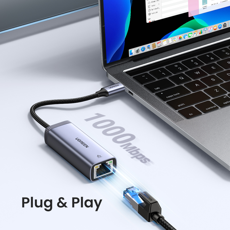 UGREEN USB C Ethernet อะแดปเตอร์เครือข่าย USB RJ45 USB Ethernet Adapter สำหรับแล็ปท็อป Macbook Samsung S20เครือข่าย USB Ethernet การ์ด