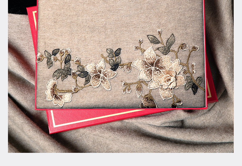 Wool Scarf Solid Color Rectangular Thickened Warm High-End Chinese Style Embroidery Shawl Gift Decoration Four Seasons Universal
