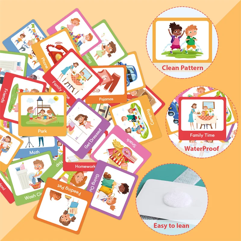 60 Cards Visual Daily Schedule Chart for Kids With Autism Pocket Chart Materials Montessori Learning Educational Toy