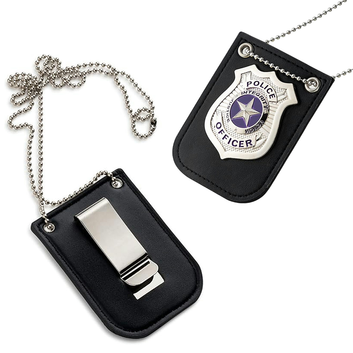 ป้ายตํารวจสําหรับเด็ก - แกล้งเล่นเครื่องแต่งกายเกียร์นักสืบ FBI Agent Swat Cop ของเล่นอุปกรณ์เสริม, โซ่และผู้ถือคลิปเข็มขัดสีดํา