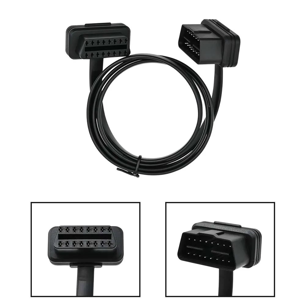 30/60/100cm plano + fino como macarrão 16 pinos soquete obd obdii 16pin macho para fêmea scanner de carro obd2 conector de cabo de extensão