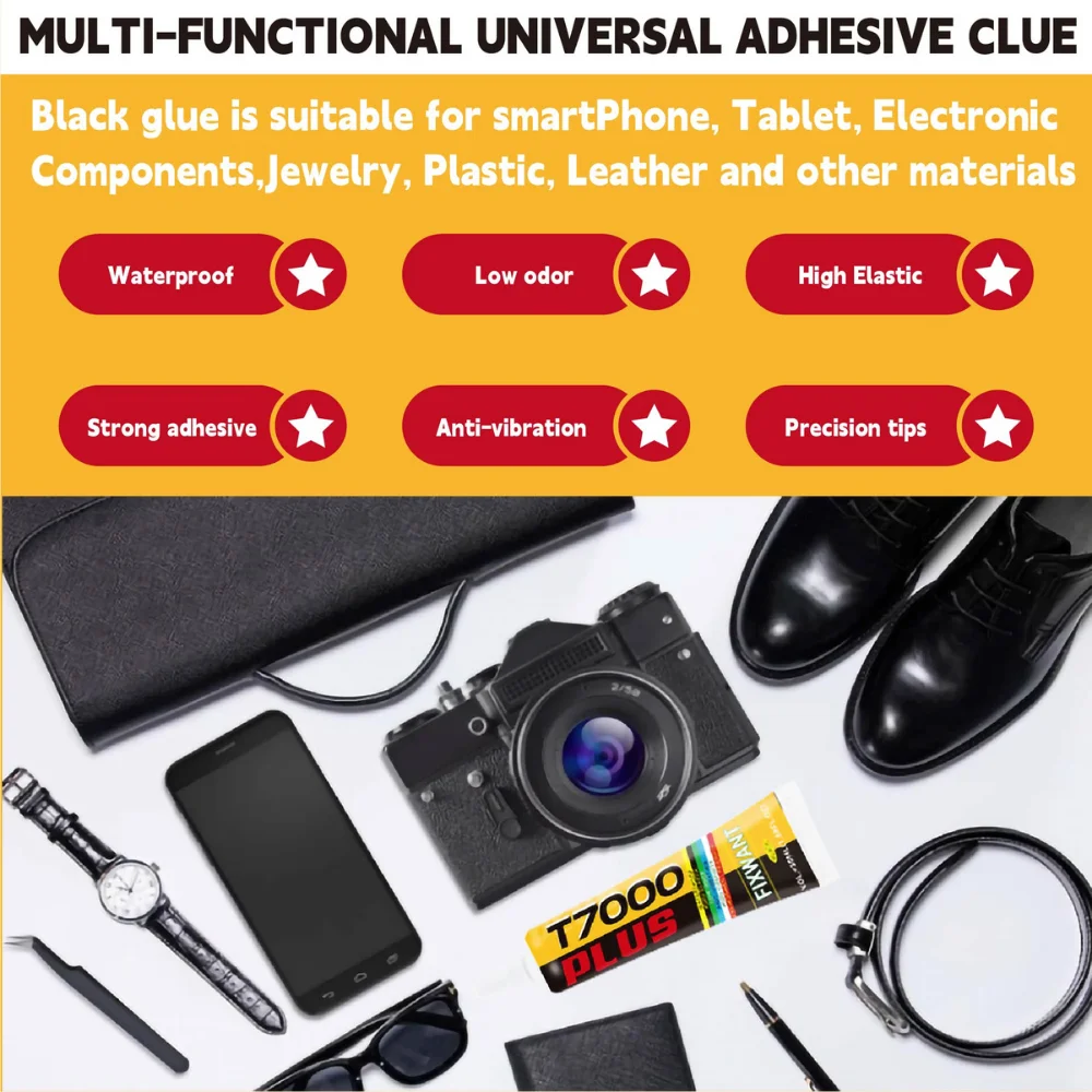 FIXWANT Black Glue T7000 PLUS Cellphone Tablet Battery Cover Computer Repair Adhesive Shoes Repair Glue With Applicator Tip