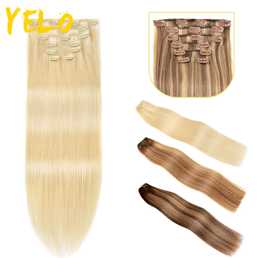 Yelo 14 "-26" clipe em extensões de cabelo humano brasileiro real não processado remy natural clipe em peruca 12 tons clipe em 80g-120g