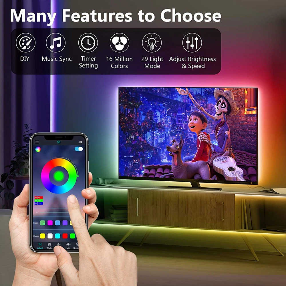 Luci LED USB 5V per TV con controllo APP Nastro flessibile a nastro RGB5050 30 led/m TV Retroilluminazione a LED Camera da letto Decor Illuminazione