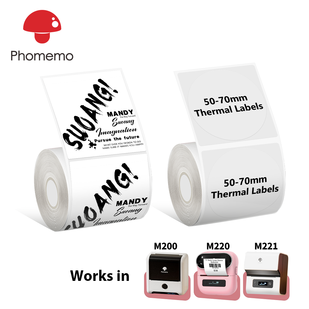 Phomemo 70x80mm naklejki termiczne etykiety 2,75 ''x 3,14'' dla M221/M220/M200 dla kodów kreskowych/adresów/mailingów/logo/biznesu/tagu domowego