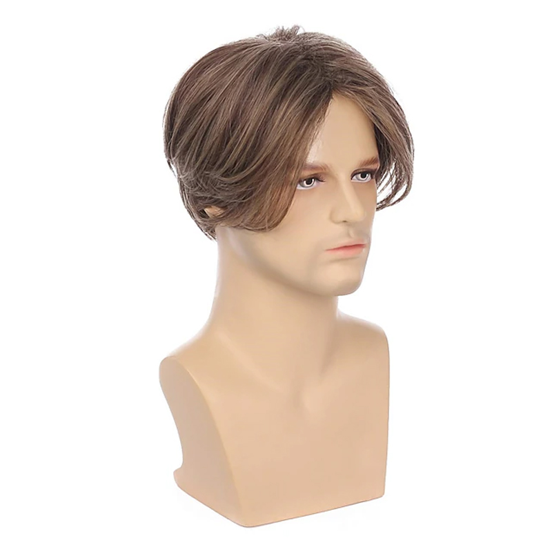 HAIRJOY Perucas de cabelo sintético curto e reto com parte lateral para homens Halloween Leon Kennedy Resident Evil Wig