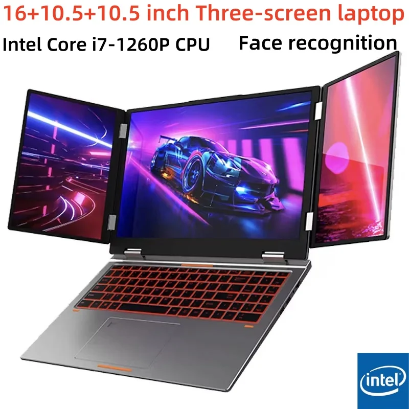 16 + 10,5 + 10,5 polegadas Três telas I7-1260P 64GB DDR4 4TB SSD Windows11, reconhecimento facial, WIFI 6, alta definição