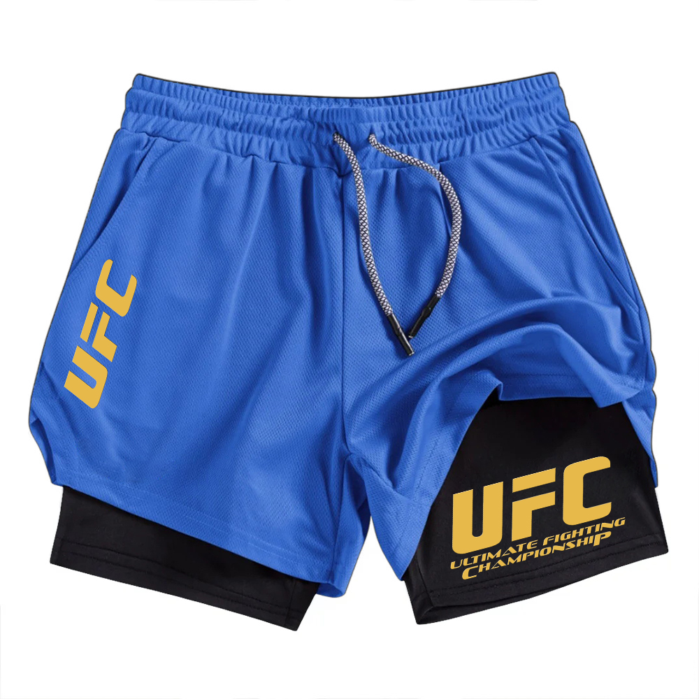 Short de sport UFC deux en un pour hommes, décontracté, à séchage rapide, double couche respirant, adapté à la course et au fitness d'été