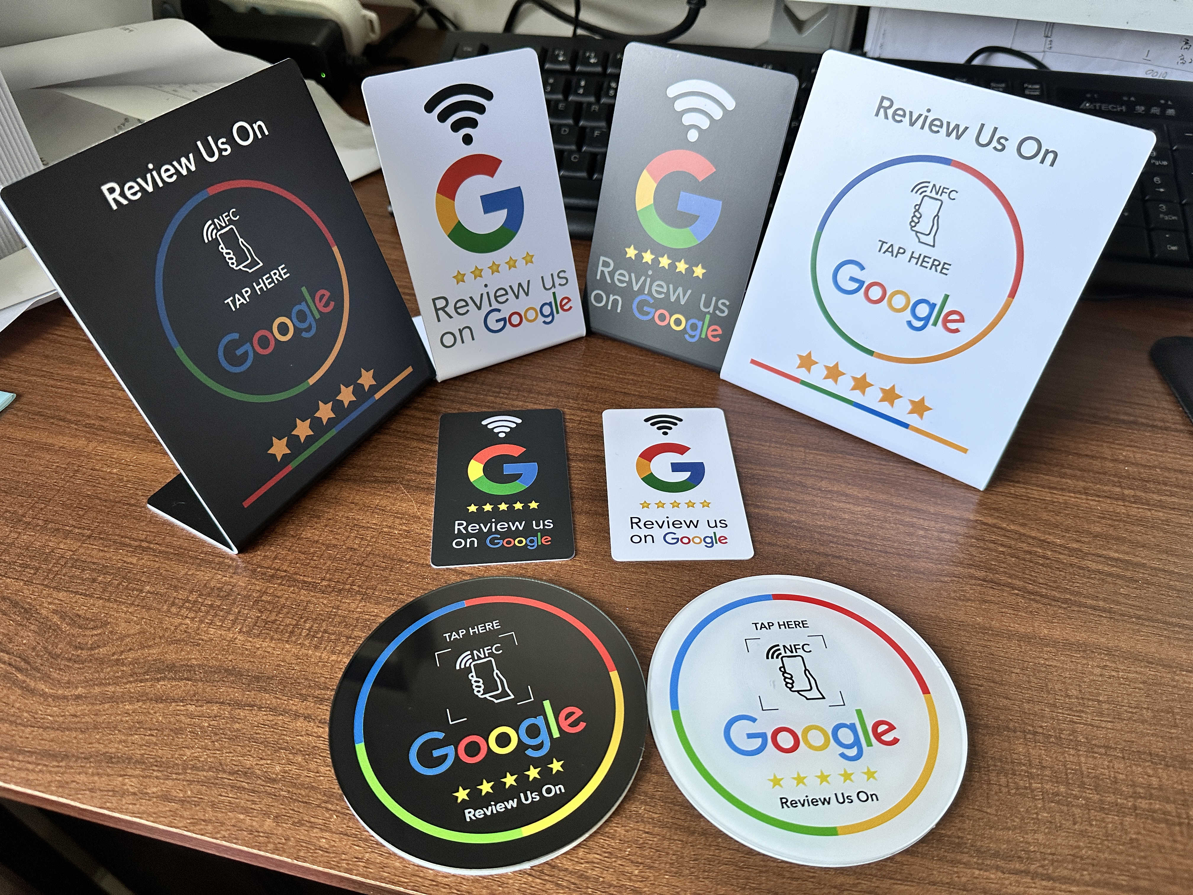 13.56Mhz programmable Google Review Card NFC station table NFC Google Reviews display bending card standing brand bracket