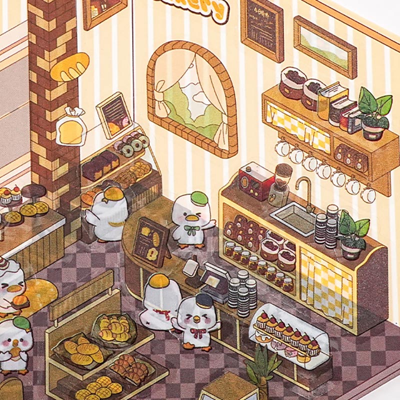 Card Lover 3 Pcs [Miniature Scene Series] 3D Three-Dimensional Cartoon Stickers Roastery Canteen Style Cute Journal Scene Deco