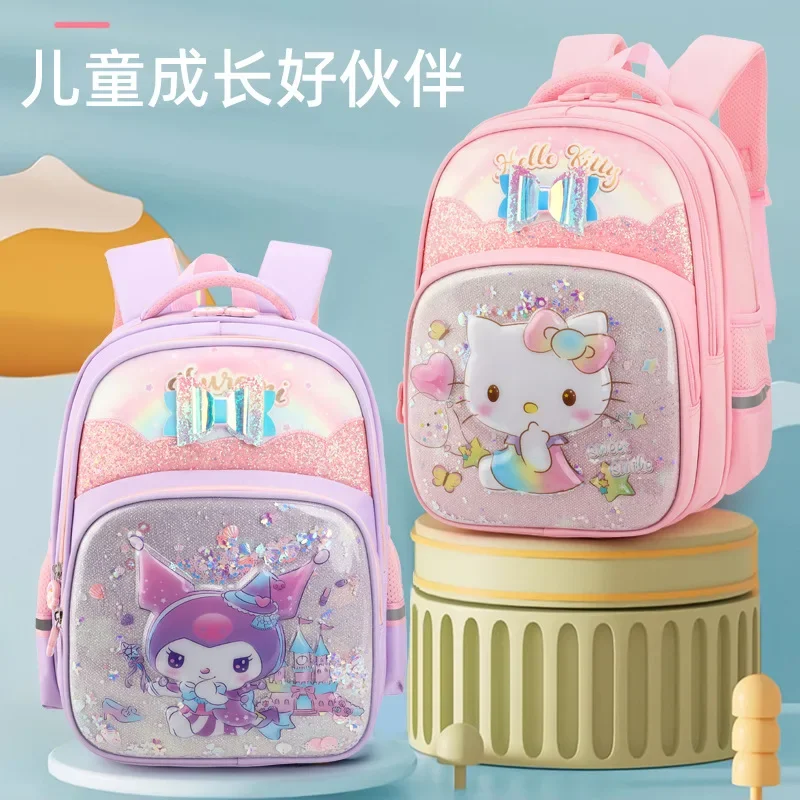 Sanrio hello kitty novo estudante saco de escola menina bonito dos desenhos animados kulomi grande capacidade redução de carga ridge mochila
