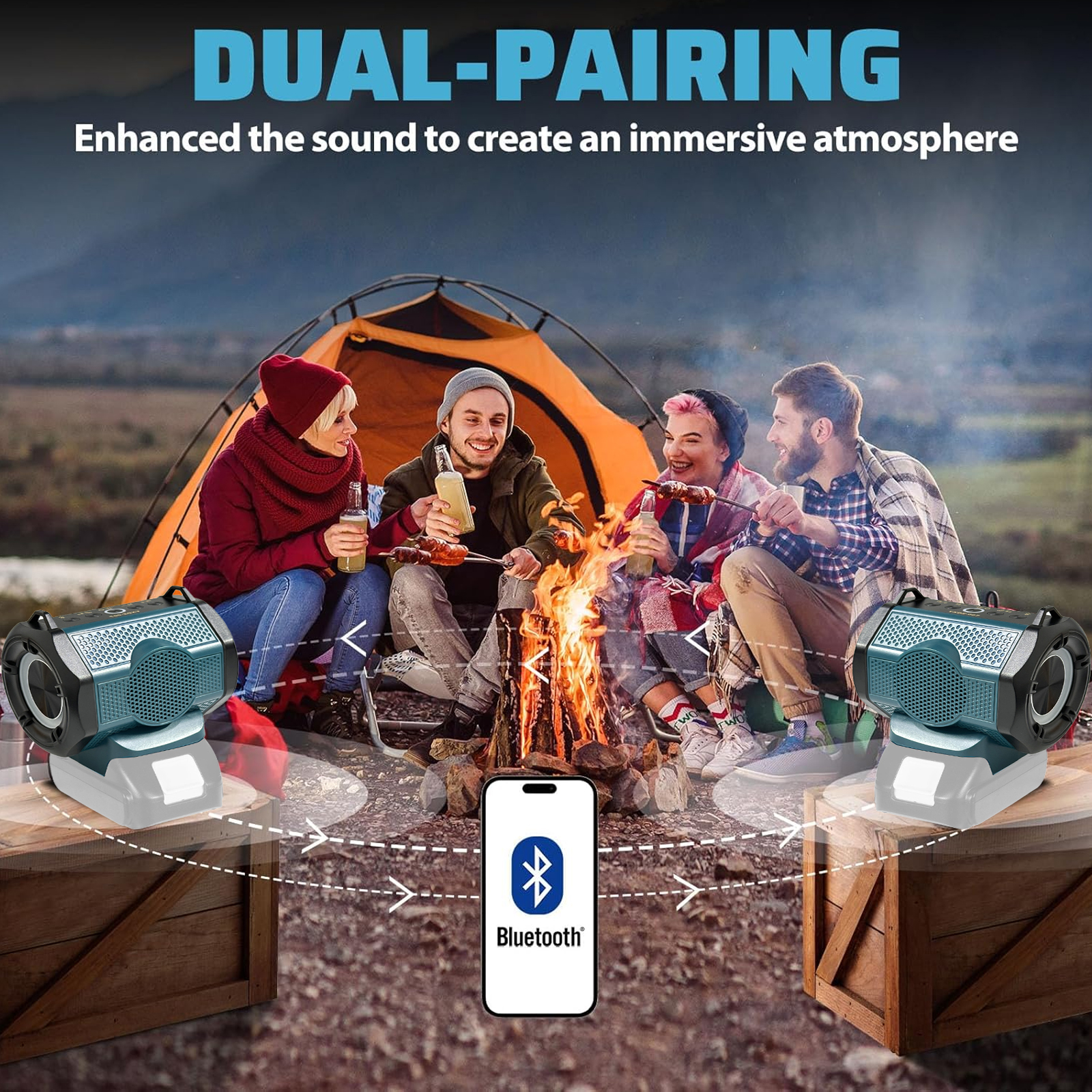 Alto-falante Bluetooth para Makita 18V Bateria de íon-lítio com porta USB tipo C Alto-falante pequeno sem fio para trabalhos, casa e festas