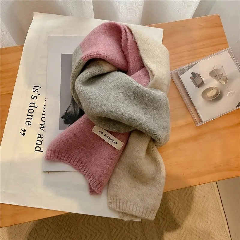 Quente malha magro pescoço cachecol feminino moda inverno sólido macio cashmere fio de lã estilo coreano casual viagem bufanda echarpe