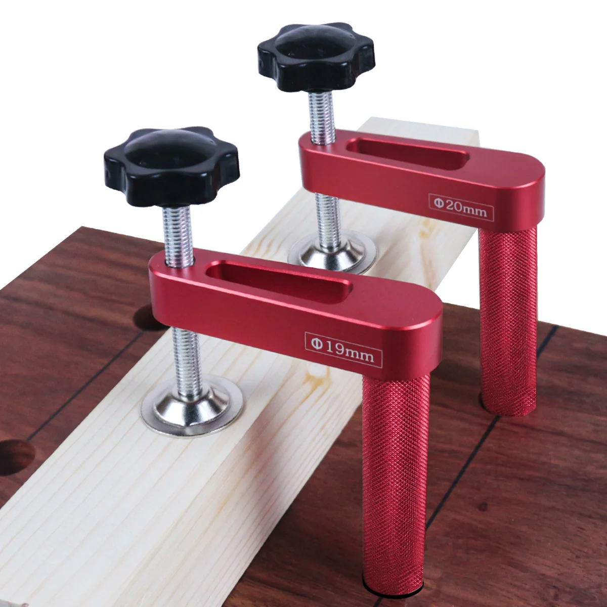 Abrazadera de agujero de perro para carpintería, Banco de parada de banco, abrazadera de perro, aleación de aluminio, Clip fijo de escritorio, abrazaderas de sujeción hacia abajo, 19mm/20mm, 1pc/2 piezas