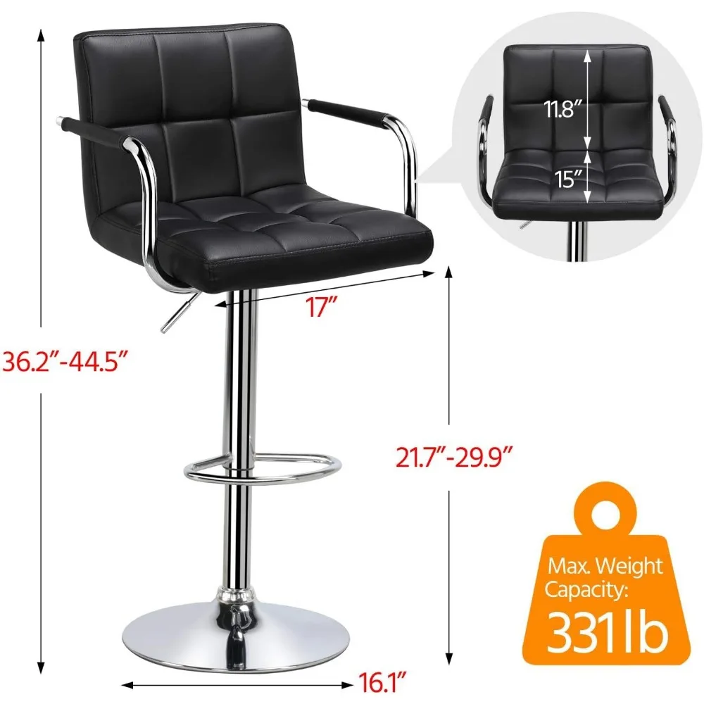 Bart Stools Set of 4, PU Leather Adjustable Barstools with Armrest, Counter Height Stool Chairs with Thickened Seat Cushion for