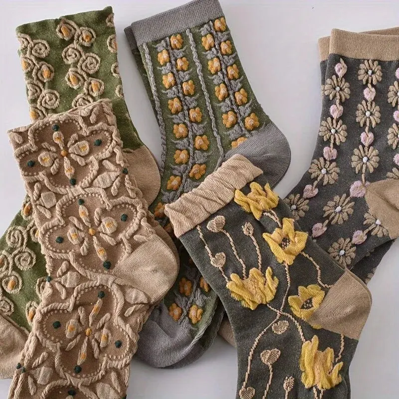 5 pares de calcetines con textura floral 3D, calcetines que combinan con todo estilo clásico retro, medias y calcetería para mujer 45,625 reseñas 4,7 todas las reseñas