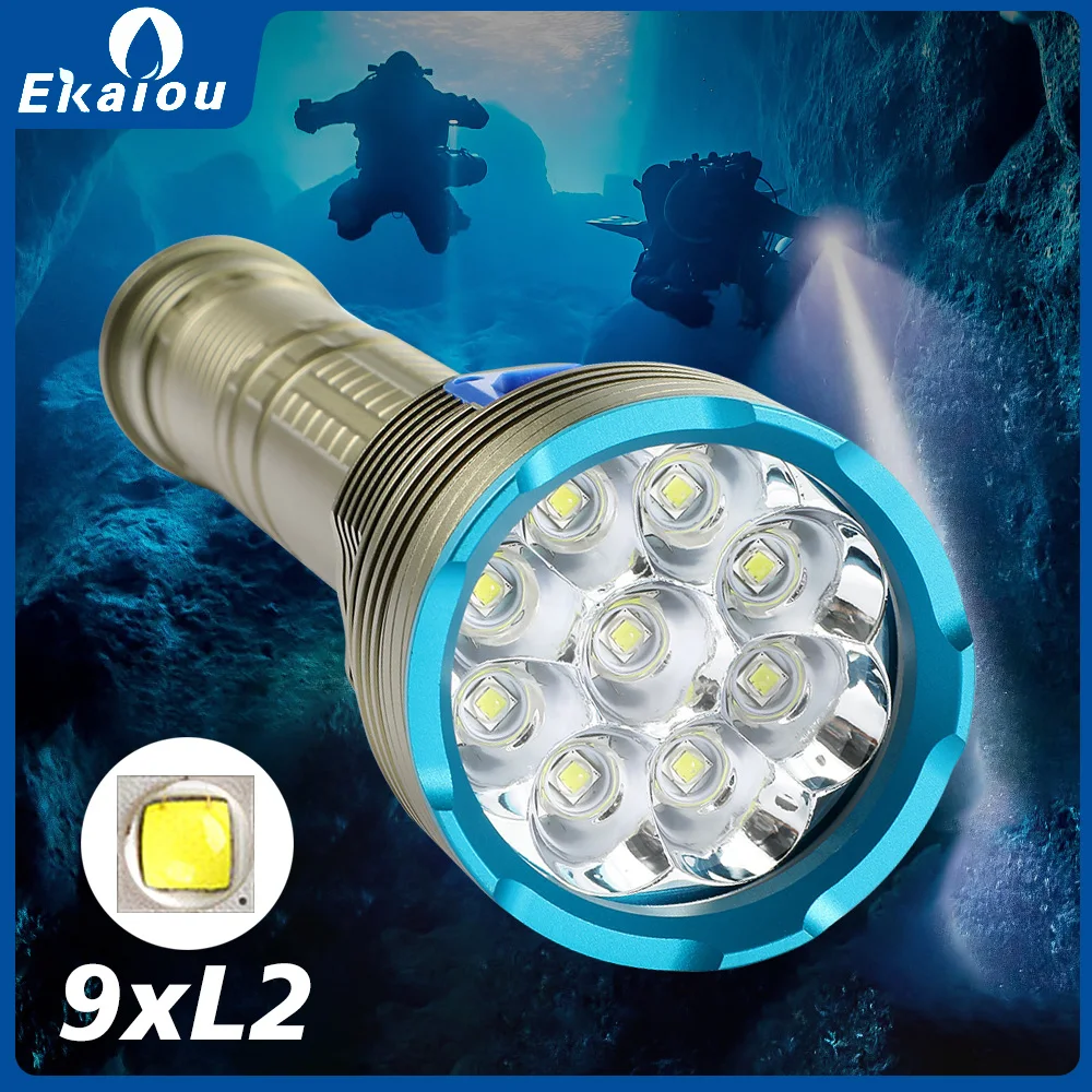 Linterna de buceo profesional submarinismo IPX68 antorcha impermeable 9 luz LED para espeleología snorkel lámpara de pesca submarina
