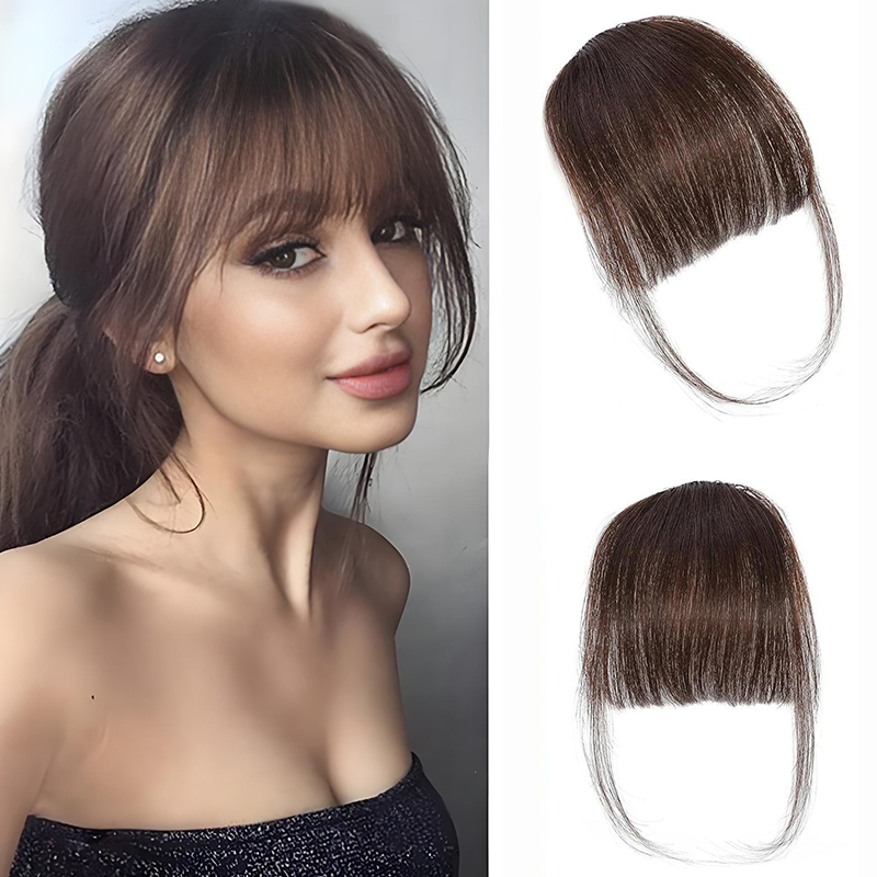 Synthetisch haar Clip-in pony Bruin gekleurd Onzichtbare voorkant Franjes Clip-in haar Luchtpony Natuurlijke zwarte nephaarpony voor meisjes