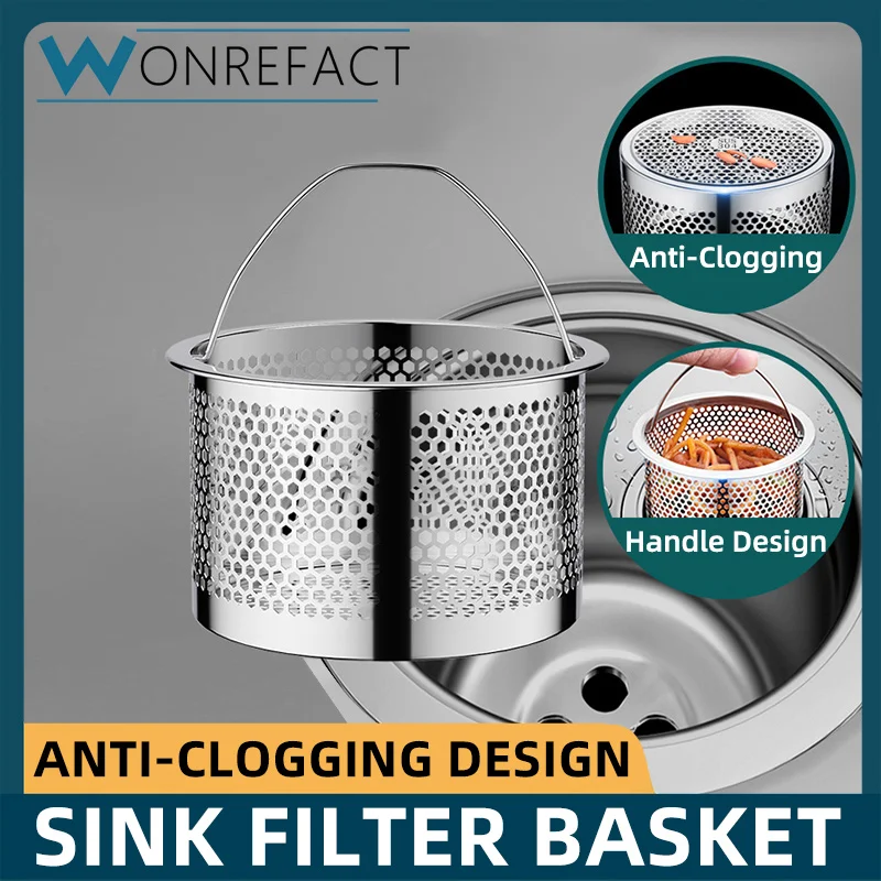 Cesta de filtro integrada para fregadero de cocina, colador de malla antiobstrucción con asa, recogedor de alimentos, diseño de agujero pequeño