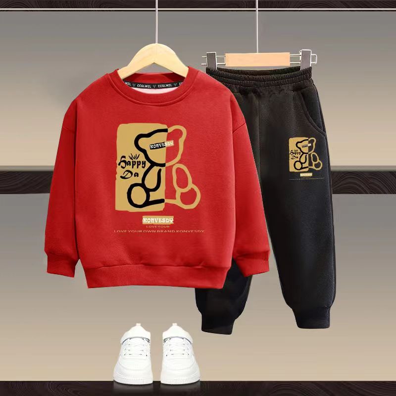 Outono bebê meninas roupas conjunto criança menino dos desenhos animados urso impresso moletom pulôver e calças 2 pçs terno crianças superior inferior agasalho