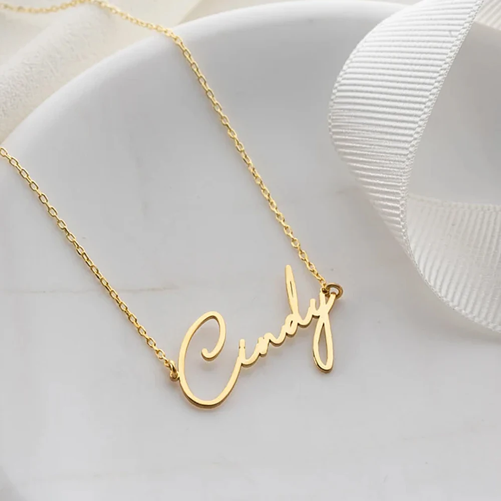 Collar personalizado con nombre escrito a mano para mujer, collar personalizado con placa de identificación de acero inoxidable, joyería para hombre
