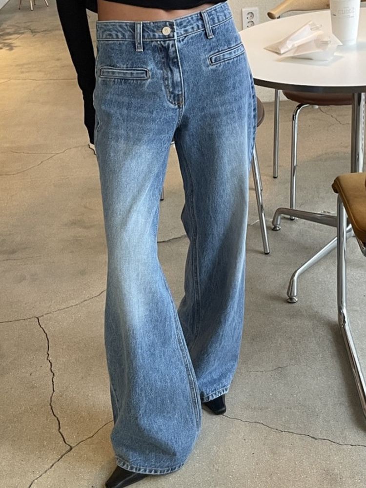 レトロハイウエストブルージーンズ女性の秋冬ストレートレッグロングパンツ痩身ウォッシュデニムパンツ多用途ファッショナブル
