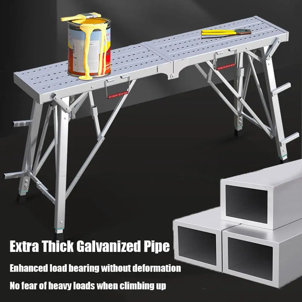 Adjustable Folding Scaffolding Work Platform Ladder Portable Scaffold Car Painting Drywall Patching 800 lbs Capacity Steel