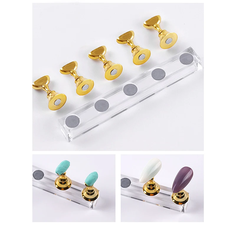 5/30 unids/set soporte magnético para uñas punta de uñas postizas soporte de práctica soporte de Base de cristal exhibición de Arte de uñas para salón de arte DIY y práctica