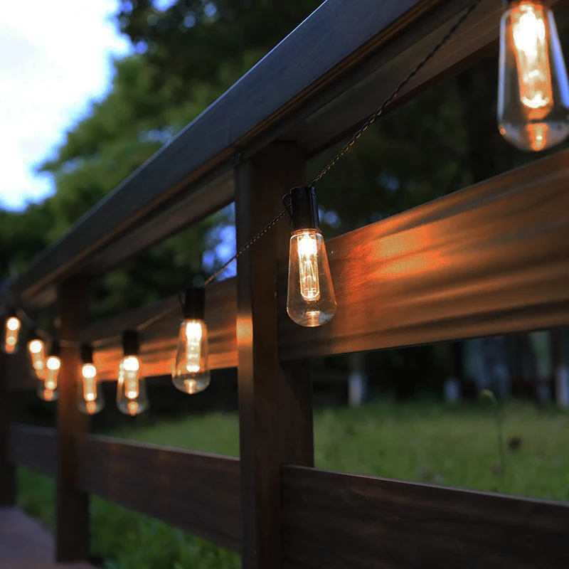 LED พลังงานแสงอาทิตย์ String Light กลางแจ้ง IP65 กันน้ําตกแต่งคริสต์มาส 10-30 หลอดไฟ Retro Camping Garland Garden Party โคมไฟนางฟ้า