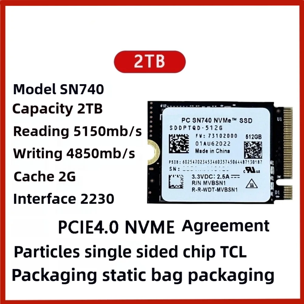 NEW SN740 256G 512GB 1T 2T SSD M.2 2230 Gen4 PCIe 4.0 X4 NVMe for Steam Deck Microsoft Surface ProX  Support  Western Digital WD