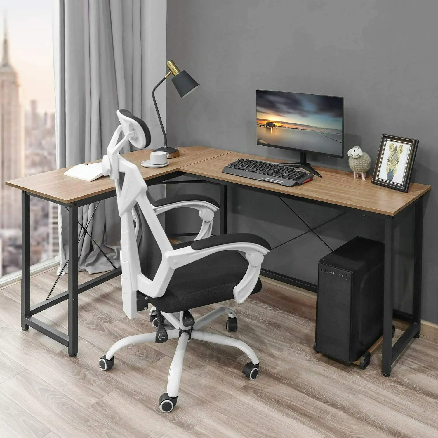 Homfa 66"(176cm) L-vorm bureau Computer Gaming Laptop Bureau Thuiskantoor Hoekwerkstation Tafel Studiebureau 190cm x 120cm x 75cm