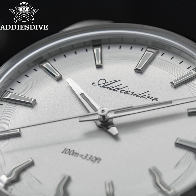 ADDIESDIVE 36MM Reloj Simple de acero inoxidable para Hombre con espejo de burbuja de cristal relojes de cuarzo de lujo 100M resistente al agua AD2066 Reloj para Hombre