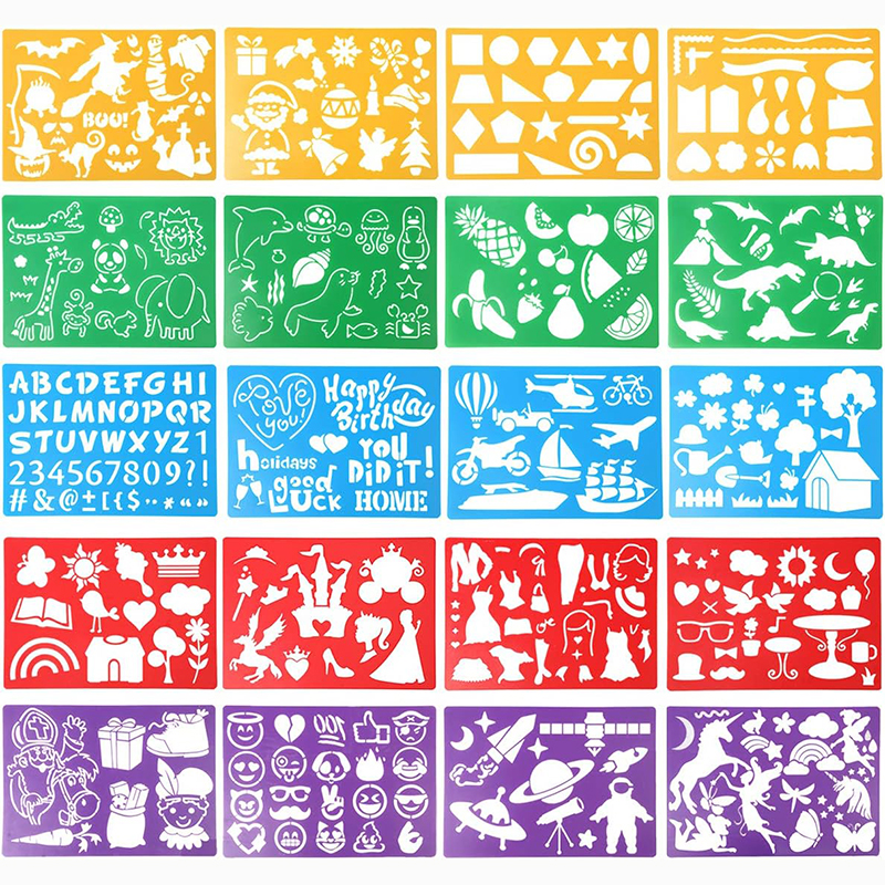 5/20-teiliges Zeichenschablonen-Set für Kinder, großes Kunststoff-Schablonen-Set, 300+ Muster, Malvorlagen für Mädchen und Jungen, Geschenk