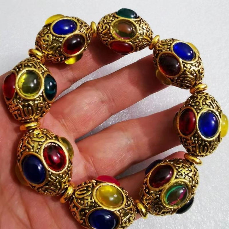 Vintage Tibetan Silver Ethnic Style Multi-Gemstone Inlaid Jewelry for Men and Women Miao Silver Wholesale