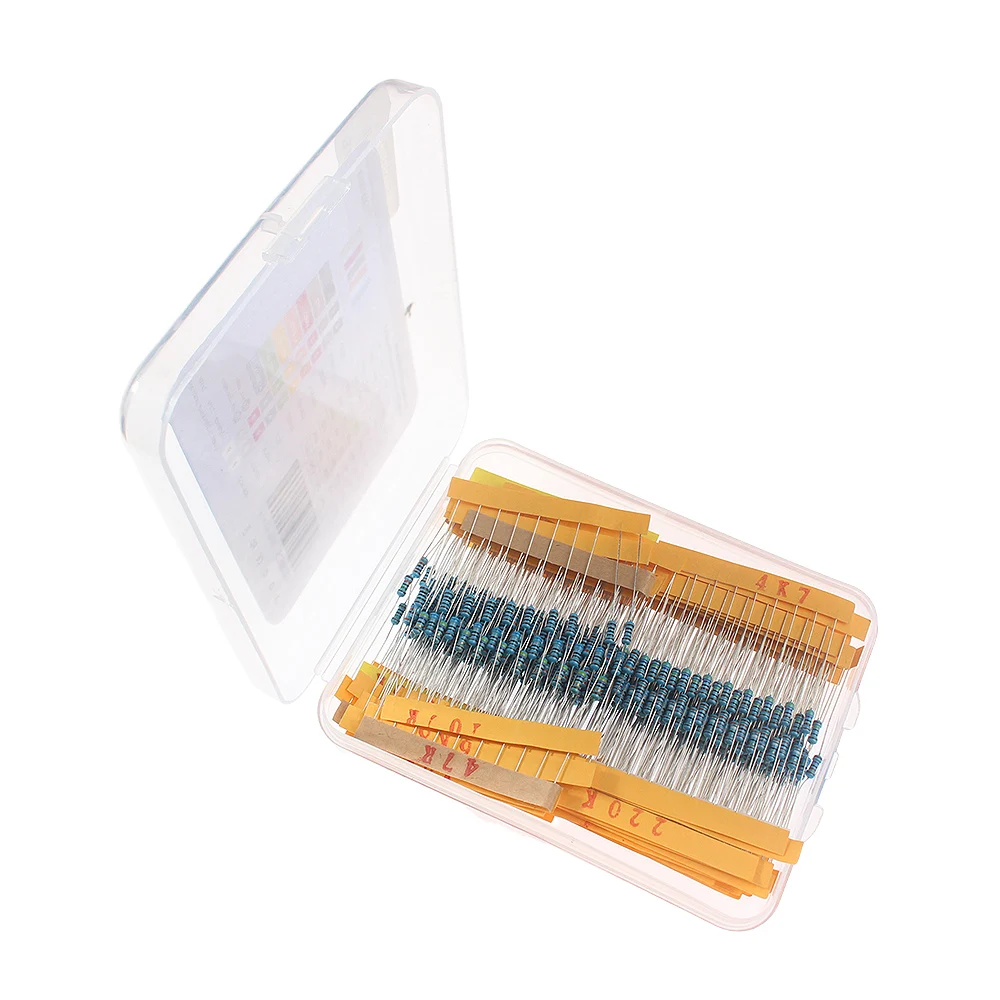 Kit surtido de resistencias de película metálica, 500/2500 Uds., 1/4W 1% 1R ~ 10M ohm, Kit electrónico Diy de resistencia